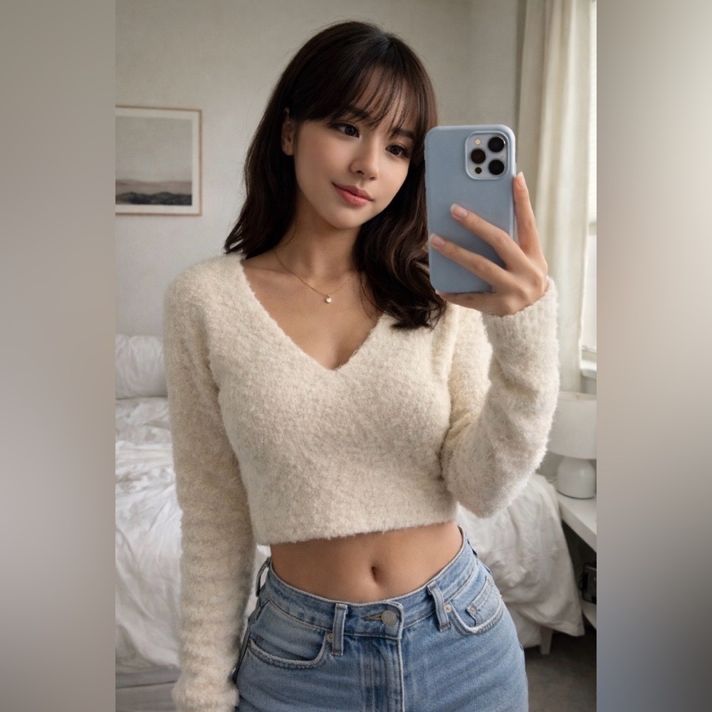 Wilfred Cream Alpaca Blend Cropped V-Neck Sweater XXS